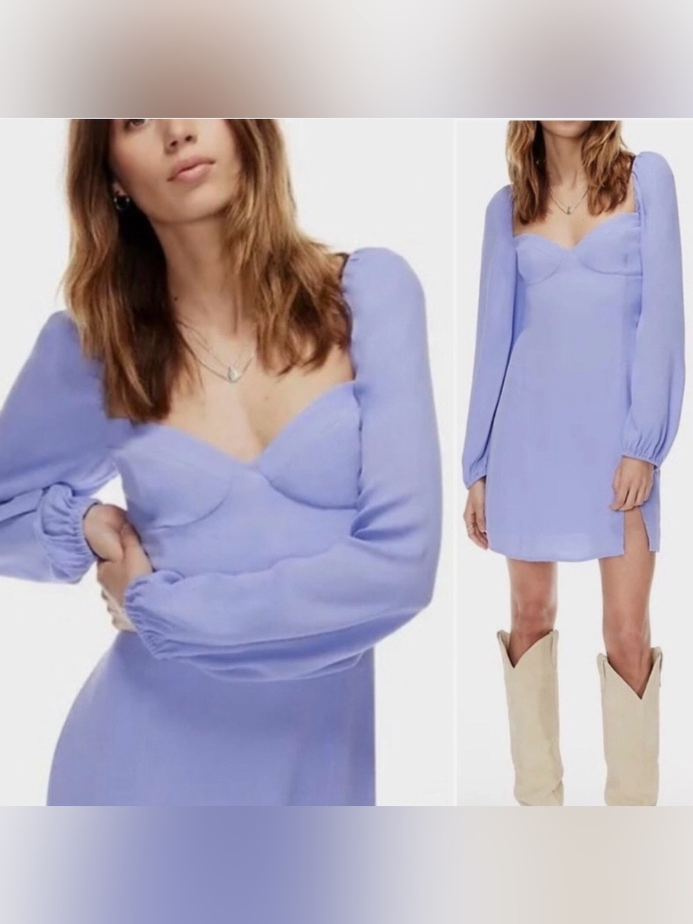 Aritzia Wilfred Novella Long Sleeve Mini Dress in Soft Iris Size 2